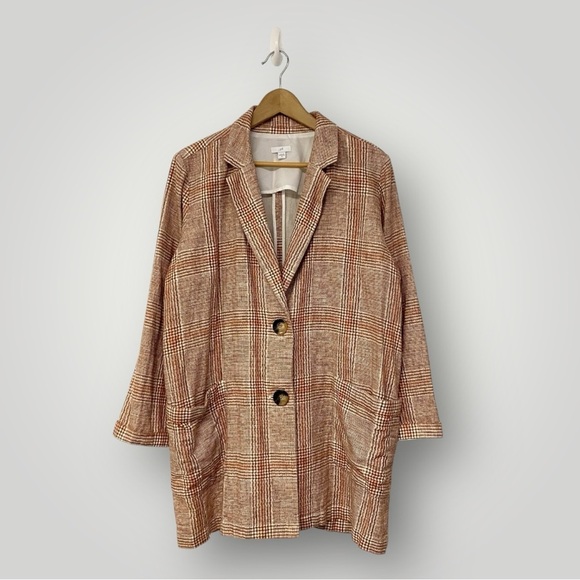 J.Jill Blazer Jacket Linen Blend Henna Plaid Lined Harper Sz M - Picture 2 of 13